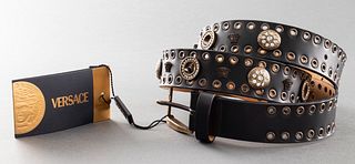 Gianni Versace Black Leather Grommet "Medusa" Belt