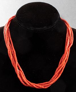 Vintage Navajo Silver Multi-Strand Coral Necklace