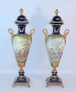 Pair of French-Style Porcelain Urns
