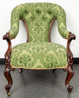 American Rococo Damask Upholstered Armchair