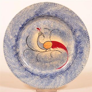 Blue Spatter China Peafowl Pattern Plate.
