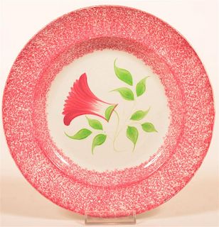 Red Spatter Ironstone China Thistle Plate.