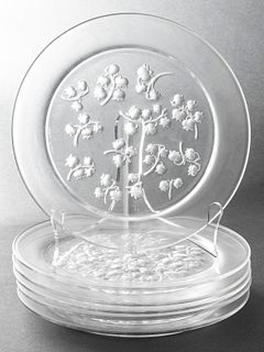 Lalique "Lily of the Valley" Glass Plates Set of 6