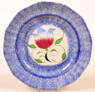 Blue Spattern Ironstone China Tulip Plate.