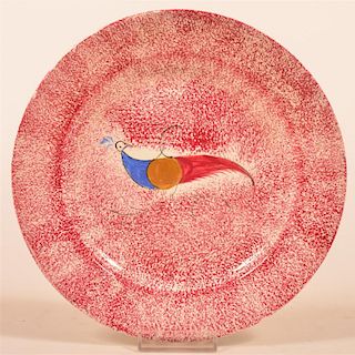 Red Spatter Ironstone China Peafowl Plate.