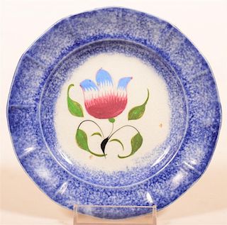 Blue Spatter Tulip Pattern Cup Plate.