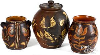 Three Greg Shooner redware jars