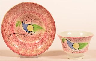 Red Spatter Peafowl Pattern Cup and Saucer.