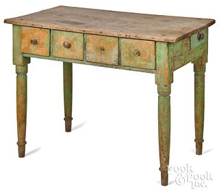 Painted oak work table, 19th c., retaining an old