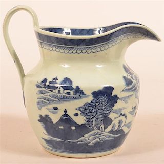 Canton Blue and White Oriental Pitcher.