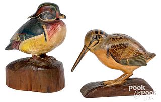 Carved and painted duck and woodcock