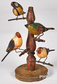 Carved and painted bird tree, ca. 1900