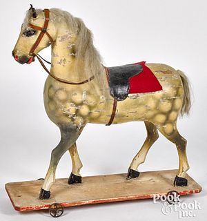 Carved and painted horse pull toy, late 19th c.