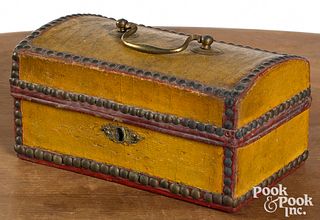 Painted leather dome lid box, 19th c.
