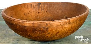 Large turned tiger maple bowl, 19th c.