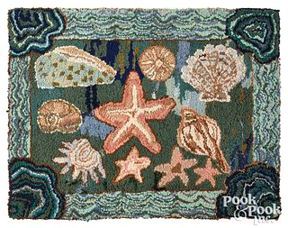 American hooked rug, 20th c., with starfish and sh