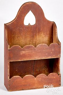 Painted pine hanging wall box, 19th c.