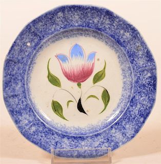 Blue Spatter Ironstone China Tulip Cup Plate.
