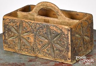 Carved and painted pine utility carrier