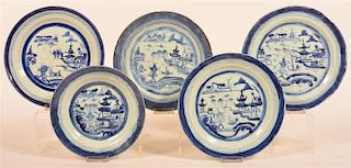 Five Canton 19th Century Oriental Plates.