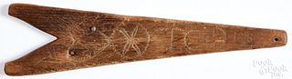 Carved bootjack, dated 1818