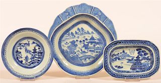 Three Canton Oriental Porcelain Dishes.