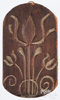 Carved pine tulip print, 19th c., bearing a collec