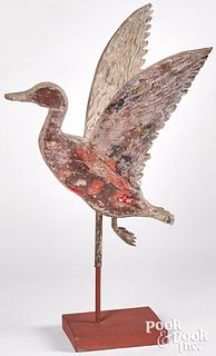 Painted pressboard flying duck, mid 20th c., with
