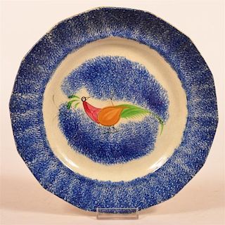Blue Spatter Ironstone Peafow Paneled Plate.