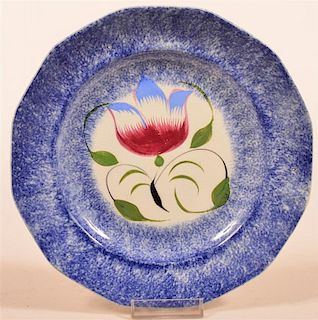 Blue Spatter Ironstone China Tulip Plate.