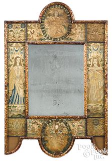 Charles II embroidered mirror, late 17th c.