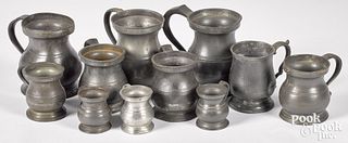Eleven English pewter measures, 18th/19th c., tall