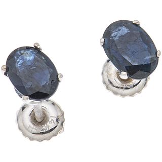 PAIR OF STUD EARRINGS WITH SAPPHIRES IN 14K WHITE GOLD Oval cut sapphires ~1.50 ct. Weight: 1.1 g