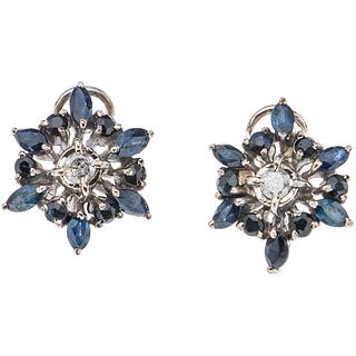 PAIR OF EARRINGS WITH SAPPHIRES AND DIAMONDS IN PALLADIUM SILVER Marquise and round cut sapphires~1.50 ct and Brilliant cut diamonds ~0.20ct