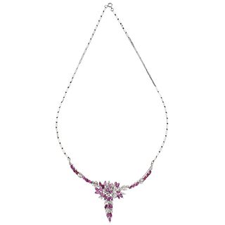 CHOKER WITH RUBIES AND DIAMONDS IN SILVER AND PALLADIUM SILVER Marquise cut rubies ~4.0 ct, 8x8 cut diamonds ~0.20 ct