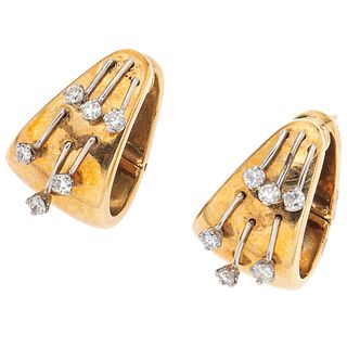 PAIR OF EARRINGS WITH DIAMONDS IN 18K AND 14K GOLD AND WHITE GOLD 8x8 cut diamonds ~0.50 ct. Weight:  15.7 g