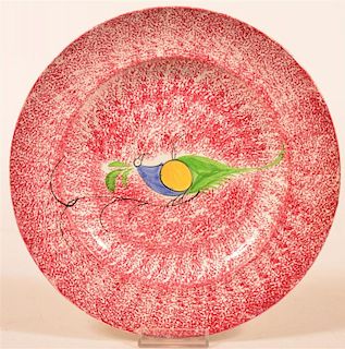 Red Spatter Peafowl Pattern Ironstone Plate.