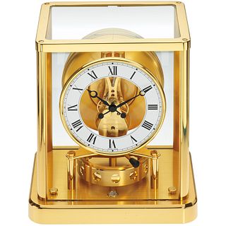 DESK CLOCK JAEGER-LECOULTRE ATMOS IN BRASS AND CRYSTAL Movement: rotating wheel.
