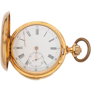 POCKET WATCH WITH REPEATER IN 18K YELLOW GOLD, FOB AND RELIQUARY IN PLATE Movement: manual (requires service). Weight:132.8g