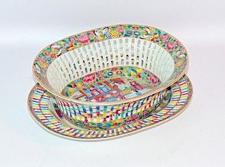 Chinese Export Chestnut Basket and Underplate