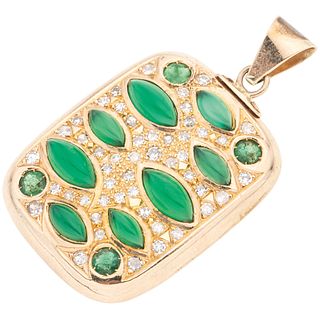 PENDANT WITH JADE, EMERALDS AND DIAMONDS IN 14K YELLOW GOLD Weight: 9.1 g