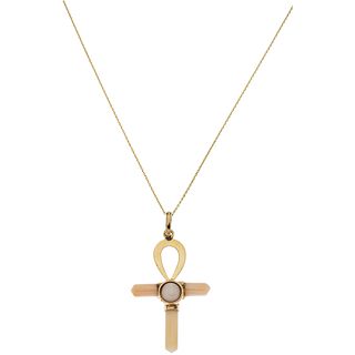 NECKLACE AND CROSS WITH CORAL IN 14K AND 10K YELLOW GOLD White and pink coral applications. Weight: 9.3 g