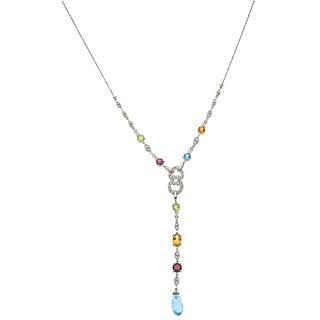 CHOKER WITH SEMI-PRECIOUS GEMS AND DIAMONDS IN 14K WHITE GOLD Weight: 8.2 g
