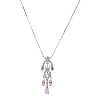 CHOKER AND PENDANT WITH AMETHYSTS AND DIAMONDS IN 14K WHITE GOLD Briolette cut amethysts, brilliant cut diamonds
