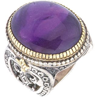 RING WITH AMETHYST IN .925 SILVER AND 18K YELLOW GOLD, KONSTANTINO Oval cut amethyst ~10.0 ct. Size: 7 ¾