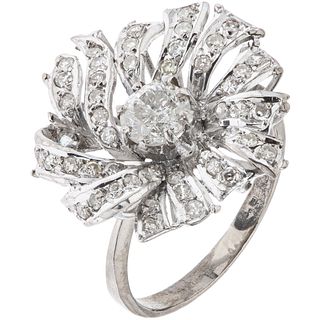 RING WITH DIAMONDS IN PALLADIUM SILVER Brilliant cut diamonds ~0.60 ct, 8x8 cut diamonds ~0.48 ct. Weight: 4.5 g. Size: 9 ¼