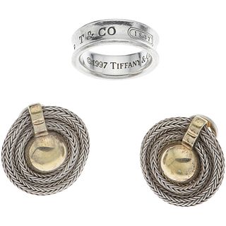 RING IN .925 SILVER, TIFFANY & CO., TIFFANY 1837 COLLECTION AND PAIR OF EARRINGS, TANE IN .925 SILVER AND VERMEIL Weight:23.6g