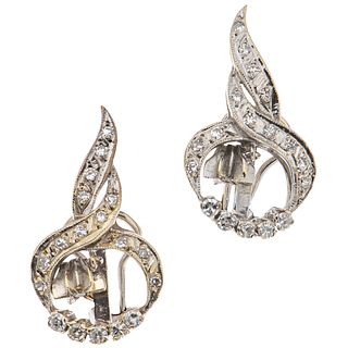 PAIR OF EARRINGS WITH DIAMONDS IN PALLADIUM SILVER 8x8 cut diamonds ~0.65 ct. Weight: 7.3 g