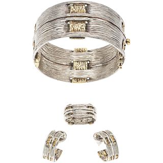 SET OF BRACELET, RING AND PAIR OF EARRINGS IN SILVER AND VERMEIL, TANE Weight: 147.2 g