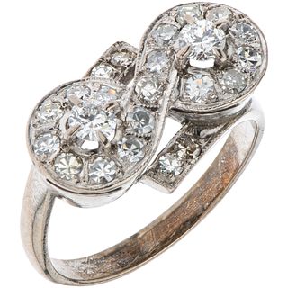RING WITH DIAMONDS IN PALLADIUM SILVER Brilliant and 8x8 cut diamonds ~0.75 ct. Weight: 4.2 g. Size: 7